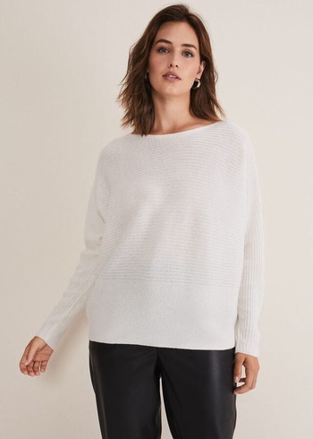 Phase Eight Isabella Ripple Wool Cashmere Knitwear White Australia | WU4307185